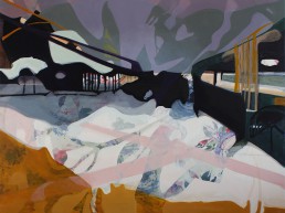 Schilderij Alexandra Verkerk, Good Evening, 2022 90x120 olieverf op linnen en textiel
