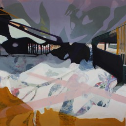 Schilderij Alexandra Verkerk, Good Evening, 2022 90x120 olieverf op linnen en textiel