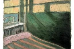 Schilderij van Alexandra Verkerk op imitatie bont, kamer met een bed