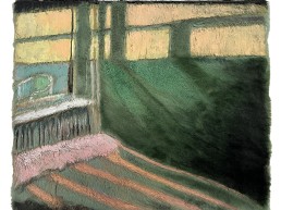 Schilderij van Alexandra Verkerk op imitatie bont, kamer met een bed