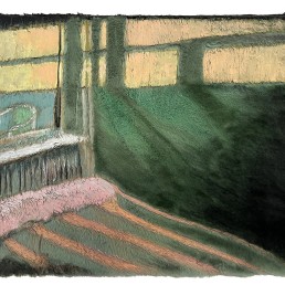 Schilderij van Alexandra Verkerk op imitatie bont, kamer met een bed