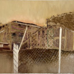 Schilderij van Alexandra Verkerk op imitatie bont, schuur in de woestijn