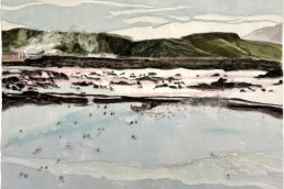 Schilderij van Alexandra Verkerk op imitatie bont, bergen water