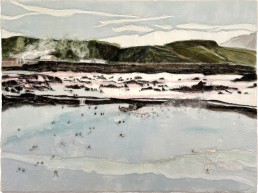 Schilderij van Alexandra Verkerk op imitatie bont, bergen water