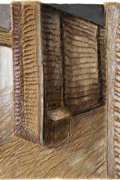Schilderij Alexandra Verkerk, acryl op imitatie bont, een huis in aanbouw