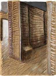 Schilderij Alexandra Verkerk, acryl op imitatie bont, een huis in aanbouw