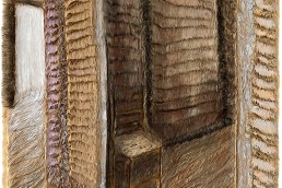 Schilderij Alexandra Verkerk, acryl op imitatie bont, een huis in aanbouw