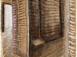 Schilderij Alexandra Verkerk, acryl op imitatie bont, een huis in aanbouw