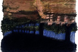 schilderij Alexandra Verkerk, een vervreemdend landschap acryl op imitatie bont