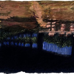 schilderij Alexandra Verkerk, een vervreemdend landschap acryl op imitatie bont