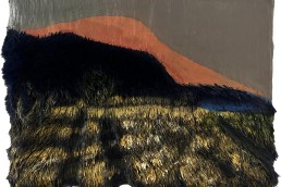 Schilderij Alexandra Verkerk Heaven is a place laar een landschap zien met een ondergaande zon? acryl op imitatie bont