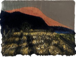 Schilderij Alexandra Verkerk Heaven is a place laar een landschap zien met een ondergaande zon? acryl op imitatie bont