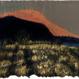 Schilderij Alexandra Verkerk Heaven is a place laar een landschap zien met een ondergaande zon? acryl op imitatie bont